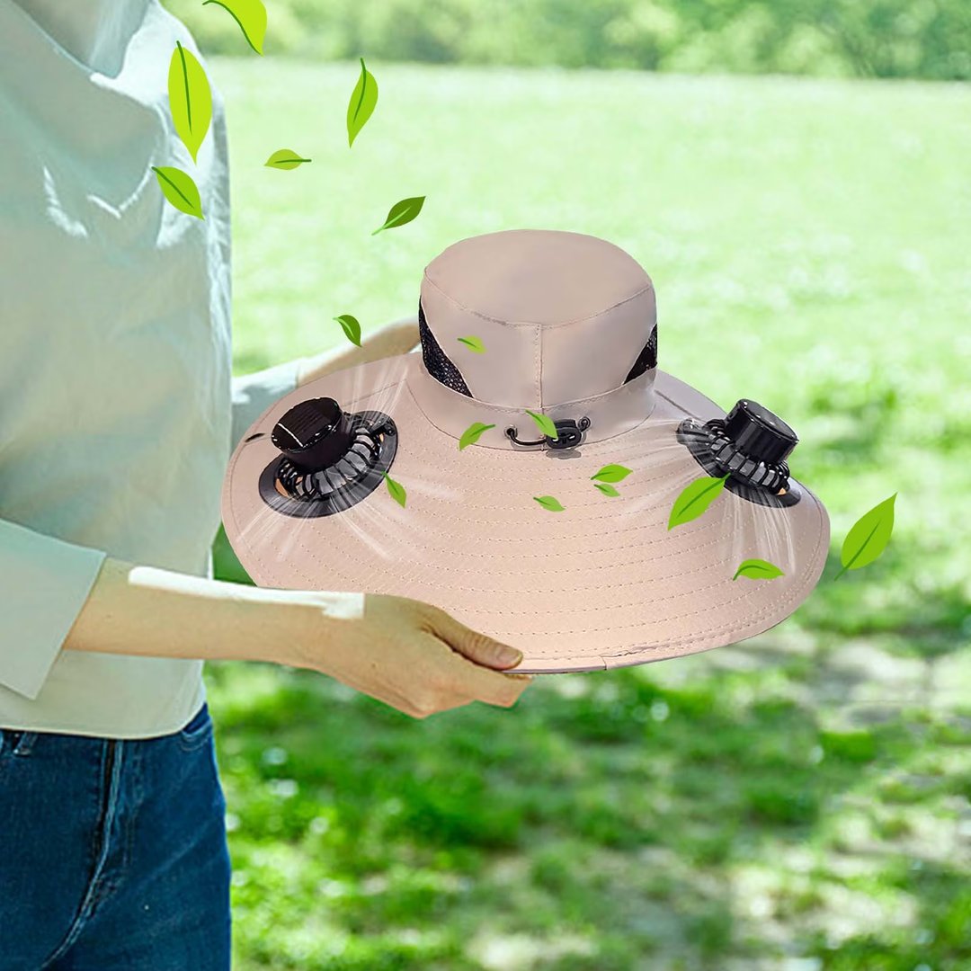 Cappello con ventole in azione in un prato
