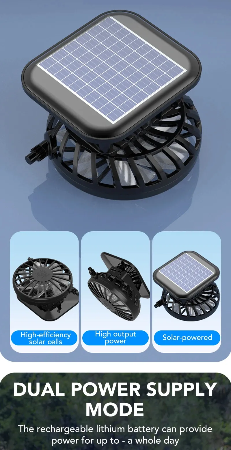 Módulo de ventilador con panel solar en primer plano