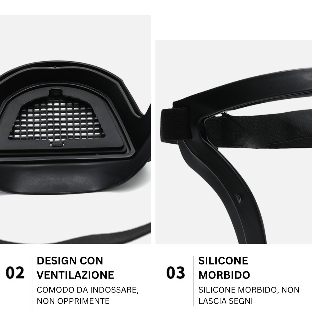 Primo piano della valvola di ventilazione a rete e del cinturino in silicone