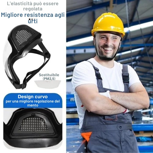 Operaio con casco e visiera